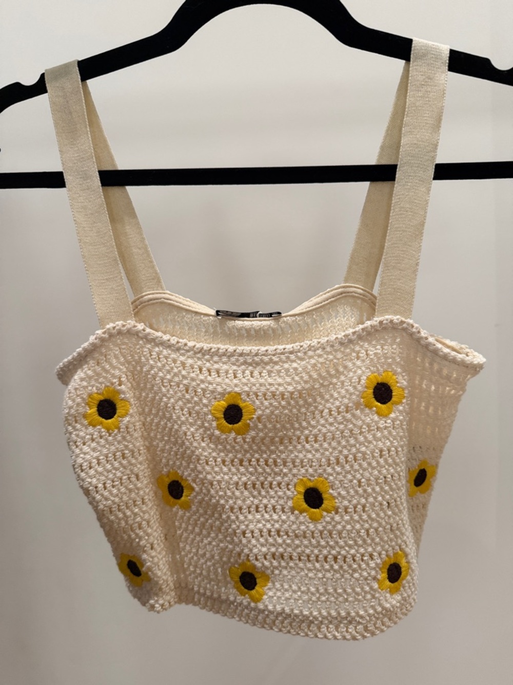 Zara Cream Crocheted Daisy Crop Top with Yellow Flowers